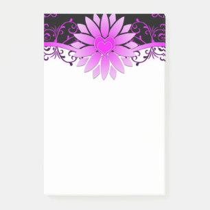 Bloco Post-it Lindo Design Floral Roxo Preto Branco