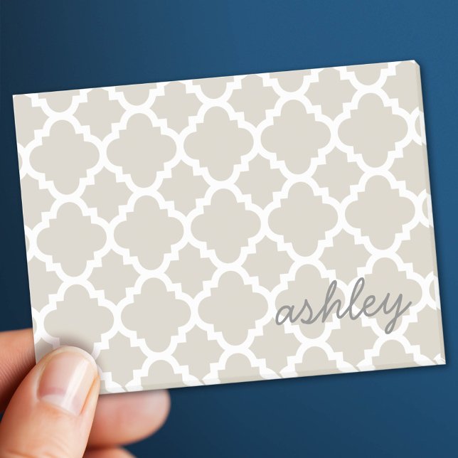 Bloco Post-it Linen Quatrefoil Padrão com Nome Personalizado (Custom Post It Notepad)