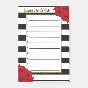 Bloco Post-it Lista de Rosas vermelhas de Luxo Moderno Chic a Fa