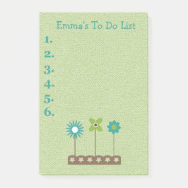 Bloco Post-it Lista de Tarefas Personalizada com Flores Verde e 