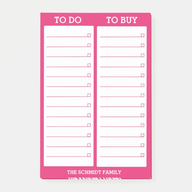 Bloco Post-it Lista personalizada a fazer, para comprar - o rosa (Frente)
