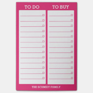 Bloco Post-it Lista personalizada a fazer, para comprar - o rosa