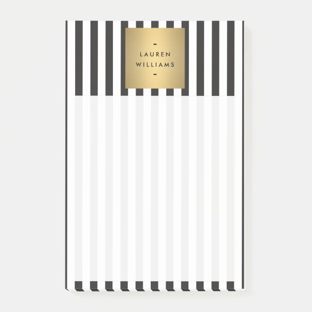 Bloco Post-it Listras brancas e pretas luxuosas com caixa Dourad (Frente)