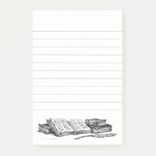 Bloco Post-it Livros do vintage e Quill da escrita com as linhas
