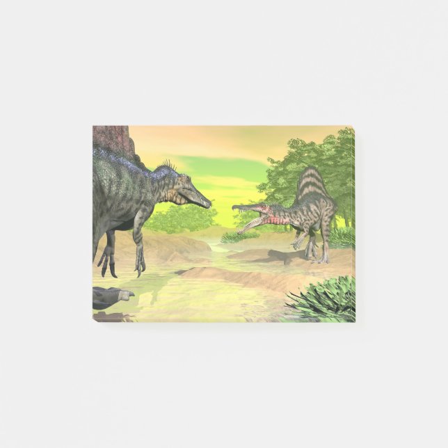 Bloco Post-it Luta dos dinossauros de Spinosaurus - 3D rendem (Frente)