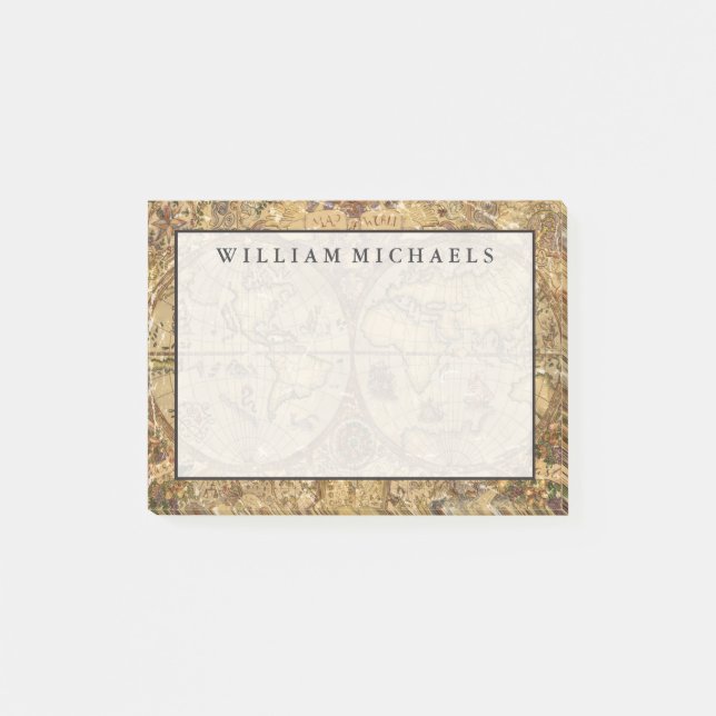 Bloco Post-it Mapa do mundo do vintage (Frente)