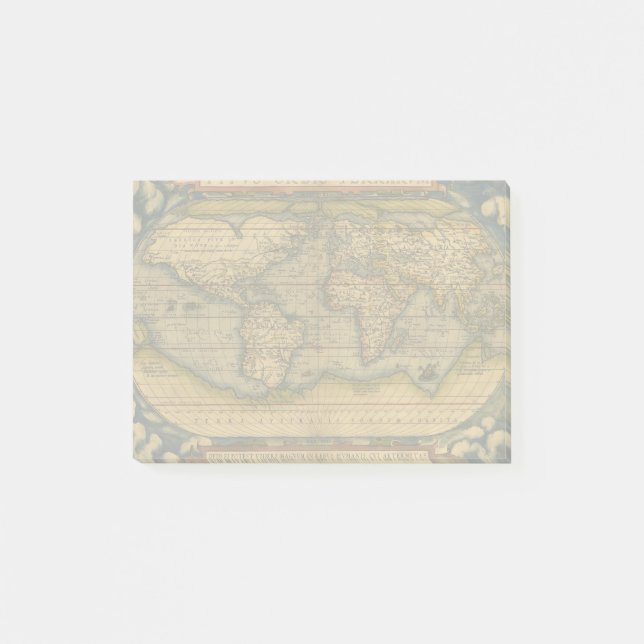 Bloco Post-it Mapa Mundial Ortelius 1570: Cartografia Antiga (Frente)