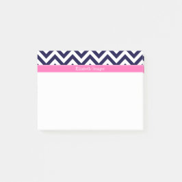 Bloco Post-it Marinho Lg Chevron HotPink2 Quatrefoil Nome Monogr