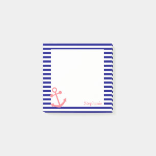 Bloco Post-it Marinho Personalizado Azul e Rosa Esbranquiçado Ná