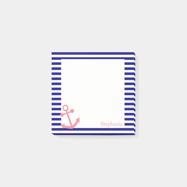 Bloco Post-it Marinho Personalizado Azul e Rosa Esbranquiçado Ná (Frente)