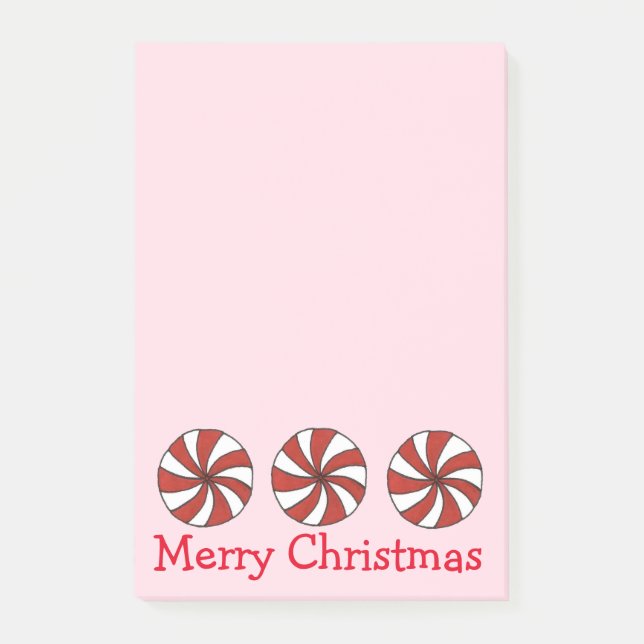 Bloco Post-it Merry Natal Pink Peppermint Mint Candy Duro (Frente)
