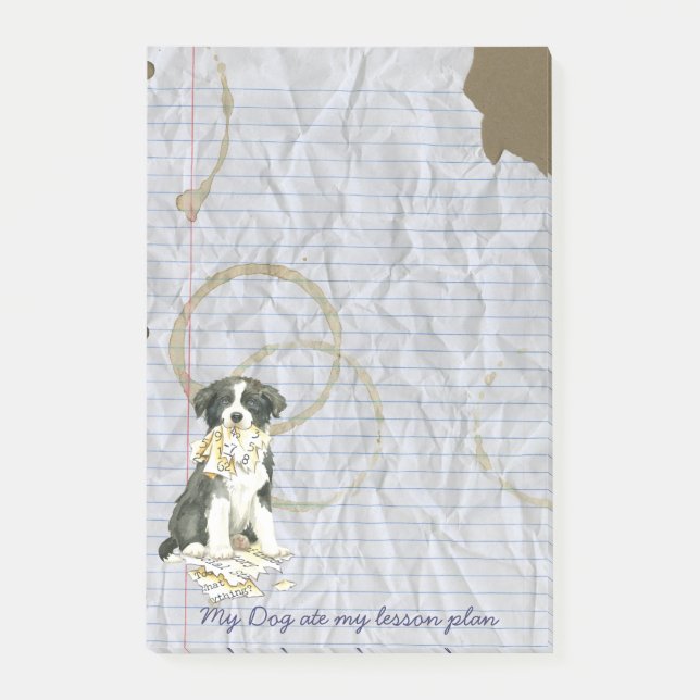 Bloco Post-it Meu Bordo Collie Comeu meu Plano de Lição (Frente)