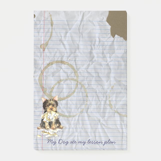 Bloco Post-it Meu Yorkie comeu meu plano de lição (Frente)