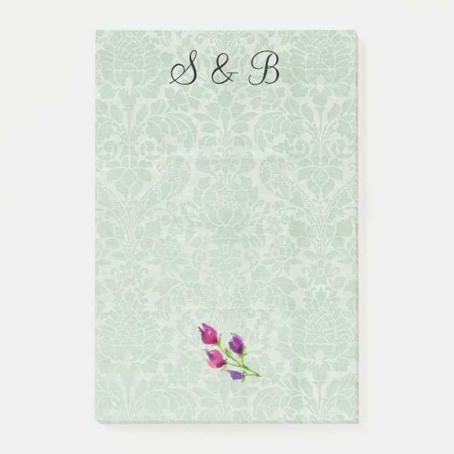 Bloco Post-it Mint Green Damask Initials Post-it® Notes 4 x 6 (Frente)