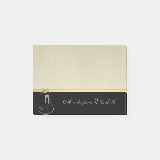 Bloco Post-it Moderno Elegante Feminino, Preto, Creme, Gato (Frente)