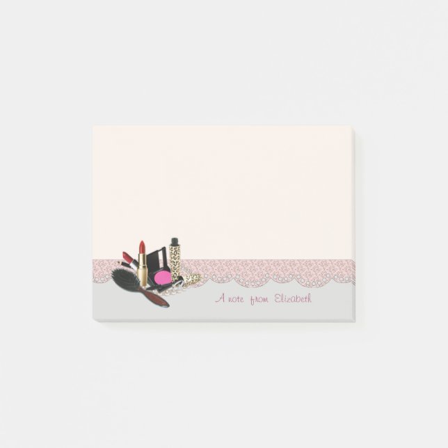 Bloco Post-it Moderno Feminino na Moda,Renda,Maquiagem (Frente)