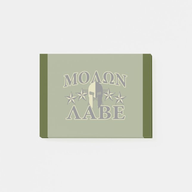 Bloco Post-it Molon Labe Spartan 5 estrelas Olive Green (Frente)