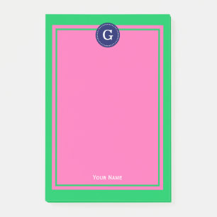 Bloco Post-it Monograma 1I em Verde Esmeralda Rosa Quente Moldur