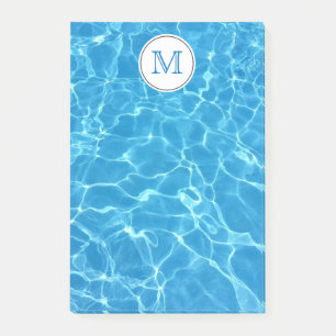 Bloco Post-it Monograma azul Sparkling da água azul da piscina