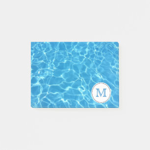 Bloco Post-it Monograma azul Sparkling da água azul da piscina