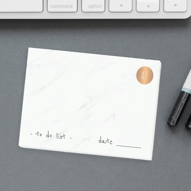 Bloco Post-it Monograma branco de círculo de cobre, clássico (Criador carregado)