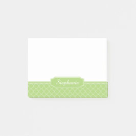 Bloco Post-it Monograma branco verde de Quatrefoil do primavera