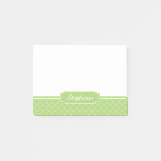 Bloco Post-it Monograma branco verde de Quatrefoil do primavera