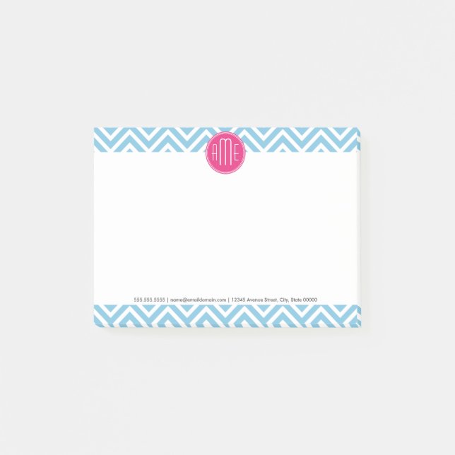 Bloco Post-it Monograma cor-de-rosa magenta com luz - Chevron (Frente)