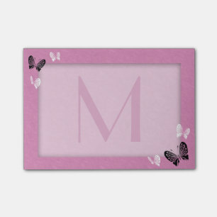Bloco Post-it Monograma da borboleta no rosa