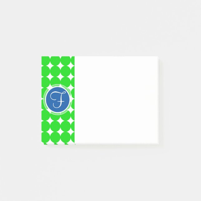 Bloco Post-it Monograma de Bolinhas Azul e Verde (Frente)