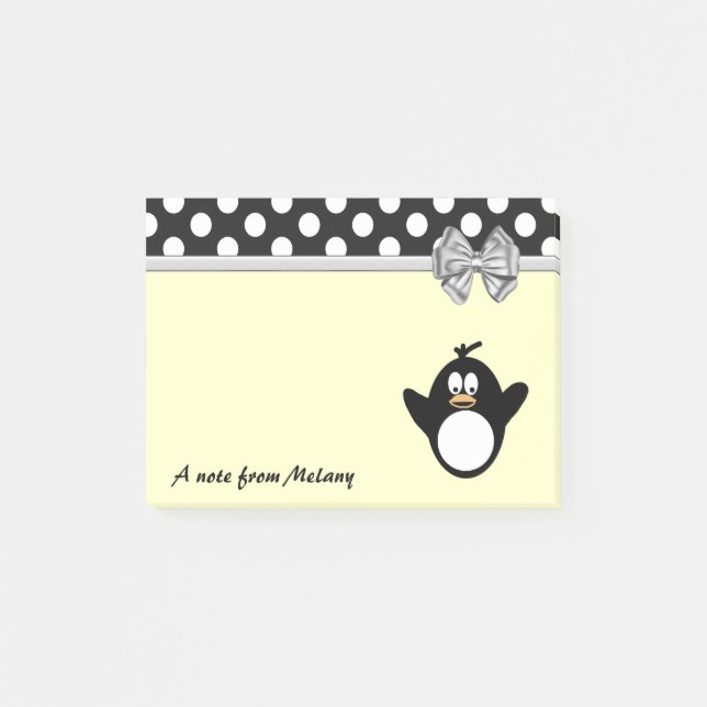 Bloco Post-it Monograma de bolinhas de pinguim girino engraçado  (Frente)