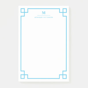 Bloco Post-it Monograma de Borda Chave Grego Azul Personalizado