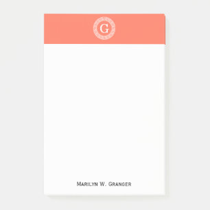 Bloco Post-it Monograma Inicial da Linha Chave Grego Branco Cora