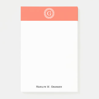Bloco Post-it Monograma Inicial da Linha Chave Grego Branco Cora
