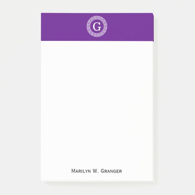 Bloco Post-it Monograma Inicial do Quadro-Chave Grego - Purple W (Frente)