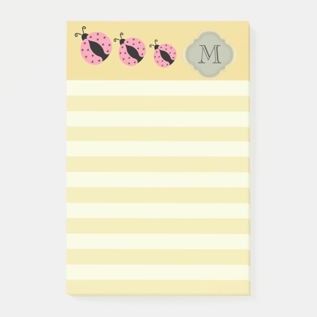 Bloco Post-it Monograma moderno e elegante de ladybug stripes (Frente)