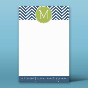Bloco Post-it Monograma Personalizado de Chevrons Azul e Verde l