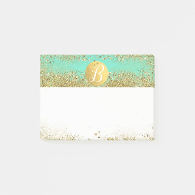 Bloco Post-it Monograma Personalizado de Glitter Dourado e Glam  (Frente)