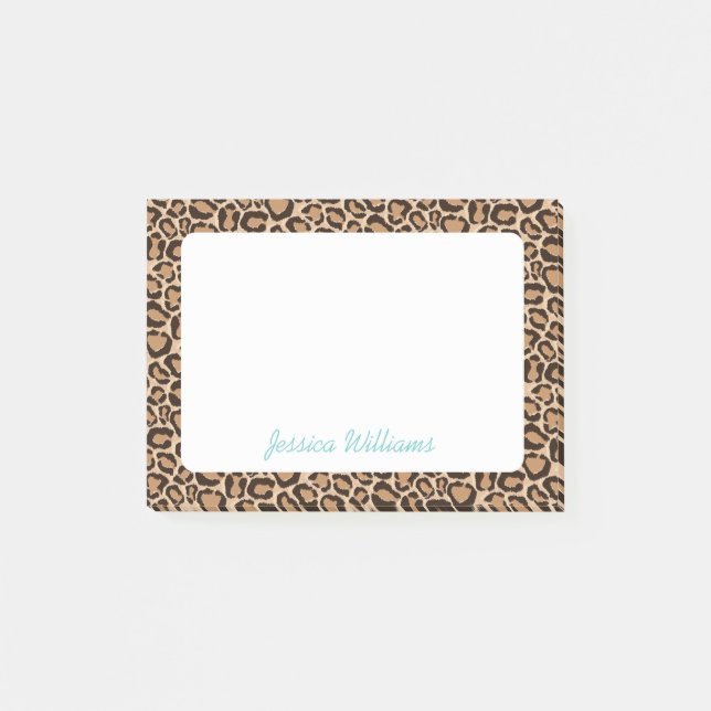 Bloco Post-it Monograma Personalizado de Impressão Leopardo (Frente)