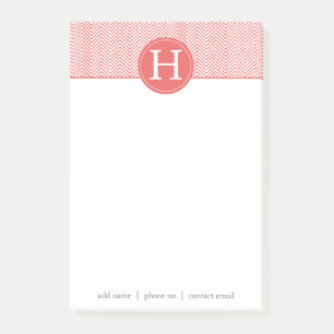 Bloco Post-it Monograma Personalizado Elegante Chevron Coral