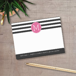 Bloco Post-it Monograma Rosa Quente, de Padrão Preto e Branco