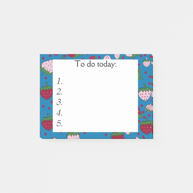 Bloco Post-it Morangos Vermelhos e Rosa Postam Azul Notas (Frente)