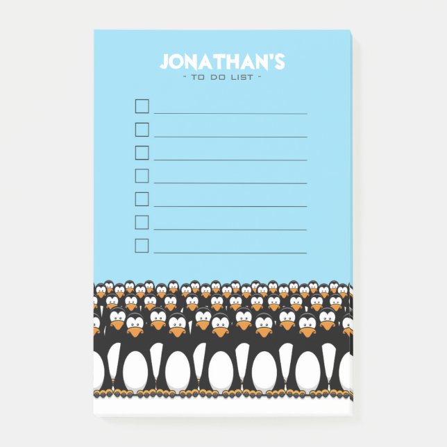 Bloco Post-it Multidão de Pinguins de Cartoon Engraçados na List (Frente)