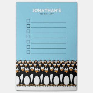 Bloco Post-it Multidão de Pinguins de Cartoon Engraçados na List
