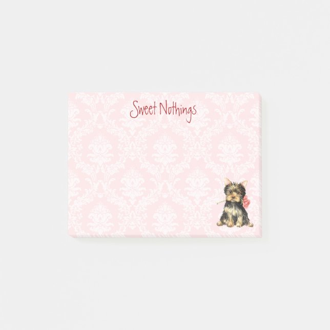 Bloco Post-it Namorados Yorkie cor-de-rosa (Frente)
