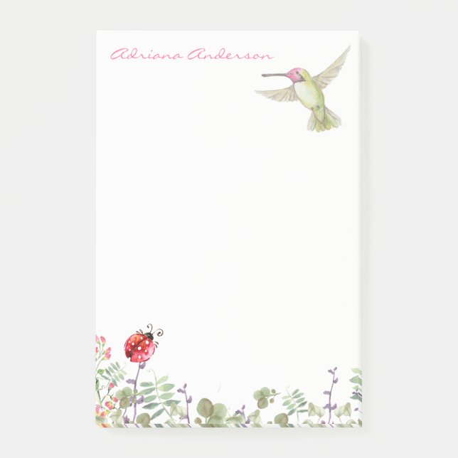 Bloco Post-it Nature Lover | Monograma de Garden de Hummingbird  (Frente)