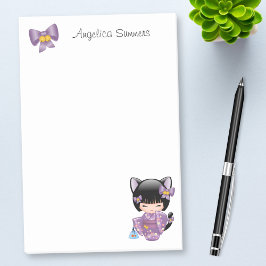 Bloco Post-it Neko Kokeshi Doll - Cat Ears Geisha Girl