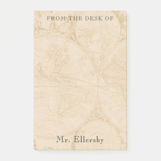 Bloco Post-it Nome Adicione do Mapa do Mundo Antigo 4x6 (Frente)