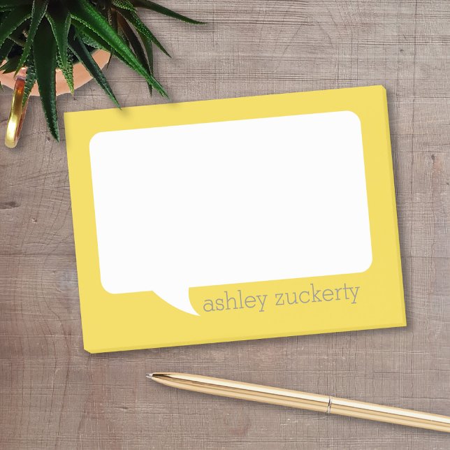 Bloco Post-it Nome do Adicionar Bolha de Talk Amarelo e Cinza (Personalized post it notes with low quantity. Add your personal touch.)
