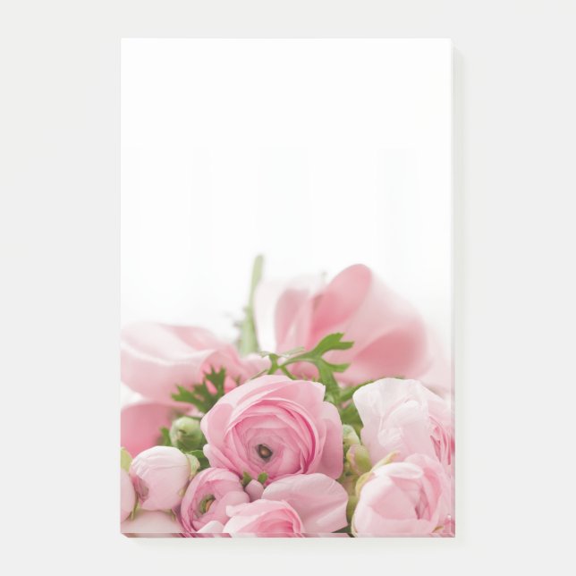 Bloco Post-it Notas adesivas de rosas cor-de-rosa de amor de flo (Frente)